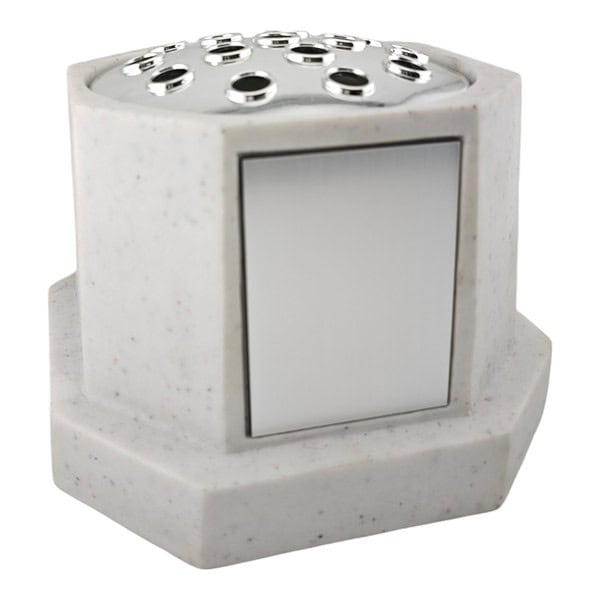 White Resin Stone Effect Octagon Rose Bowl With Silver Engravable Plate