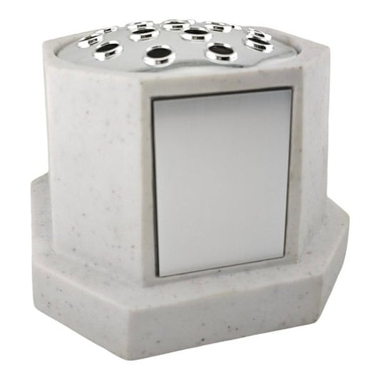 White Resin Stone Effect Octagon Rose Bowl With Silver Engravable Plate