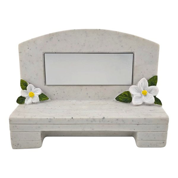 White Resin Memorial Bench with Silver Engravable Plate