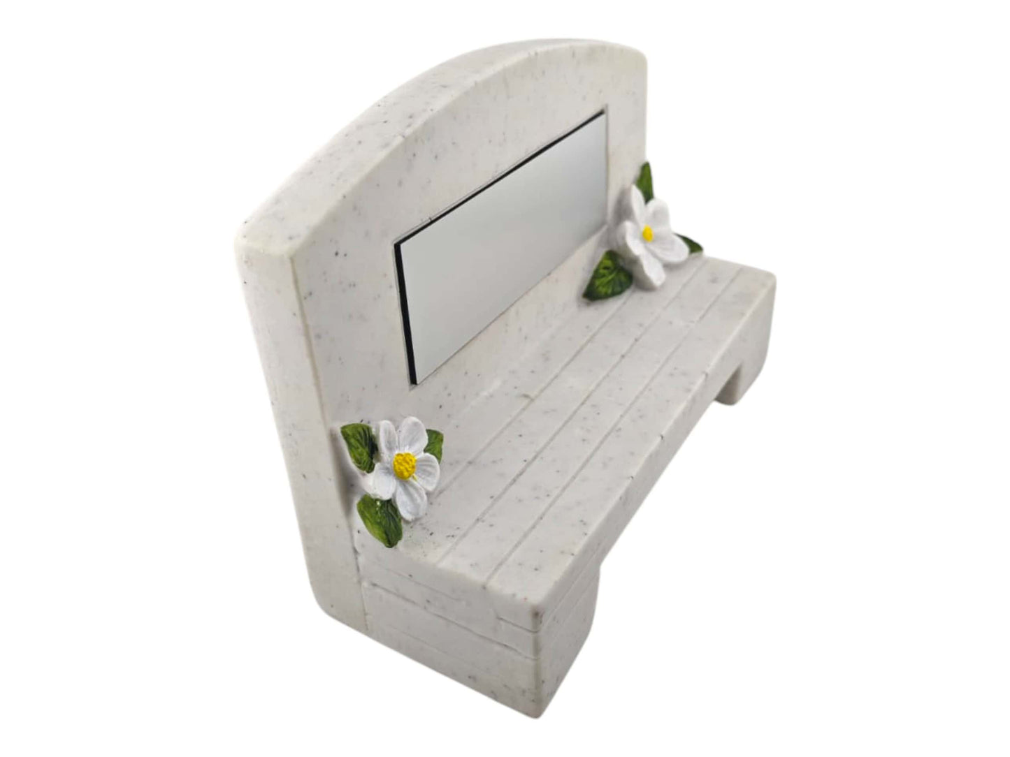 White Resin Memorial Bench with Silver Engravable Plate