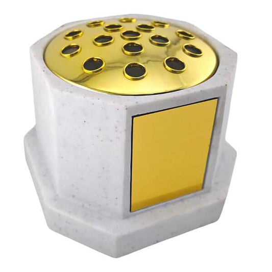 White Resin Stone Effect Octagon Rose Bowl With Gold Engravable Plate