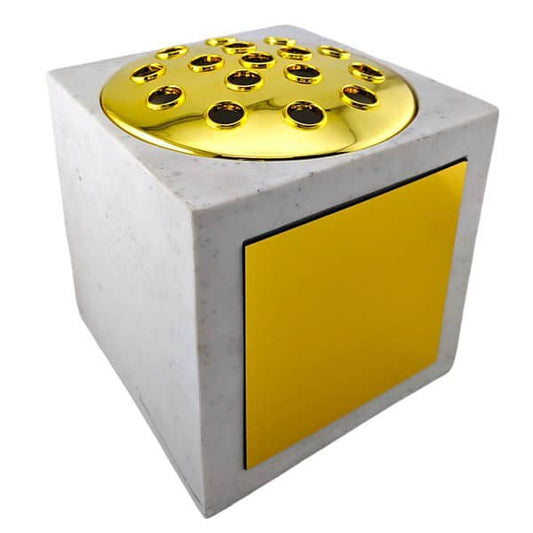White Resin Stone Effect Rose Bowl With Gold Engravable Plate