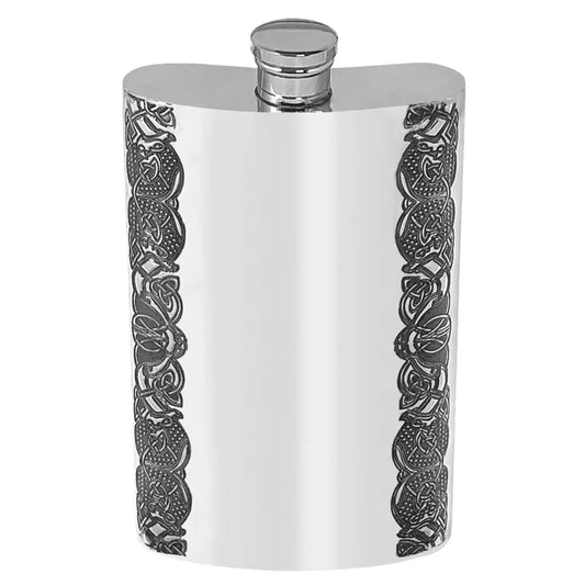 SF213  8oz Tall Pewter Hip Flask with Linear Celtic Design