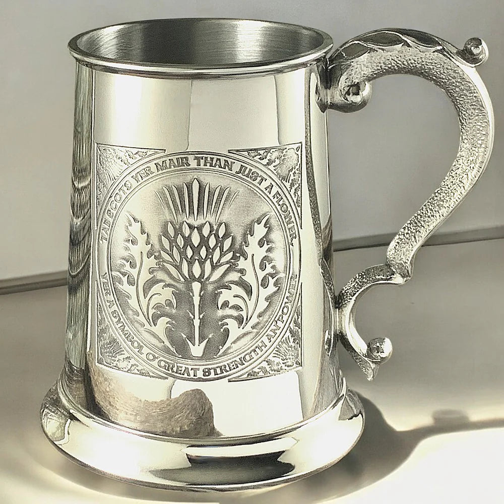SG500  1 Pint* Pewter Beer Mug Tankard with Scottish Tae A Thistle Design