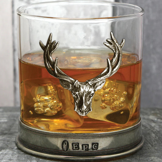 STAG104  English Pewter 11oz Stag Head Whisky Glass Tumbler