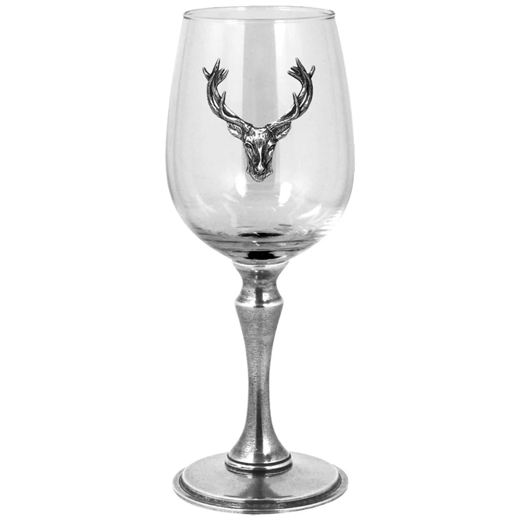 STAG106  Luxury Pewter Stag Head Wine Glass With Solid Pewter Stem