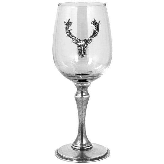 STAG106  Luxury Pewter Stag Head Wine Glass With Solid Pewter Stem