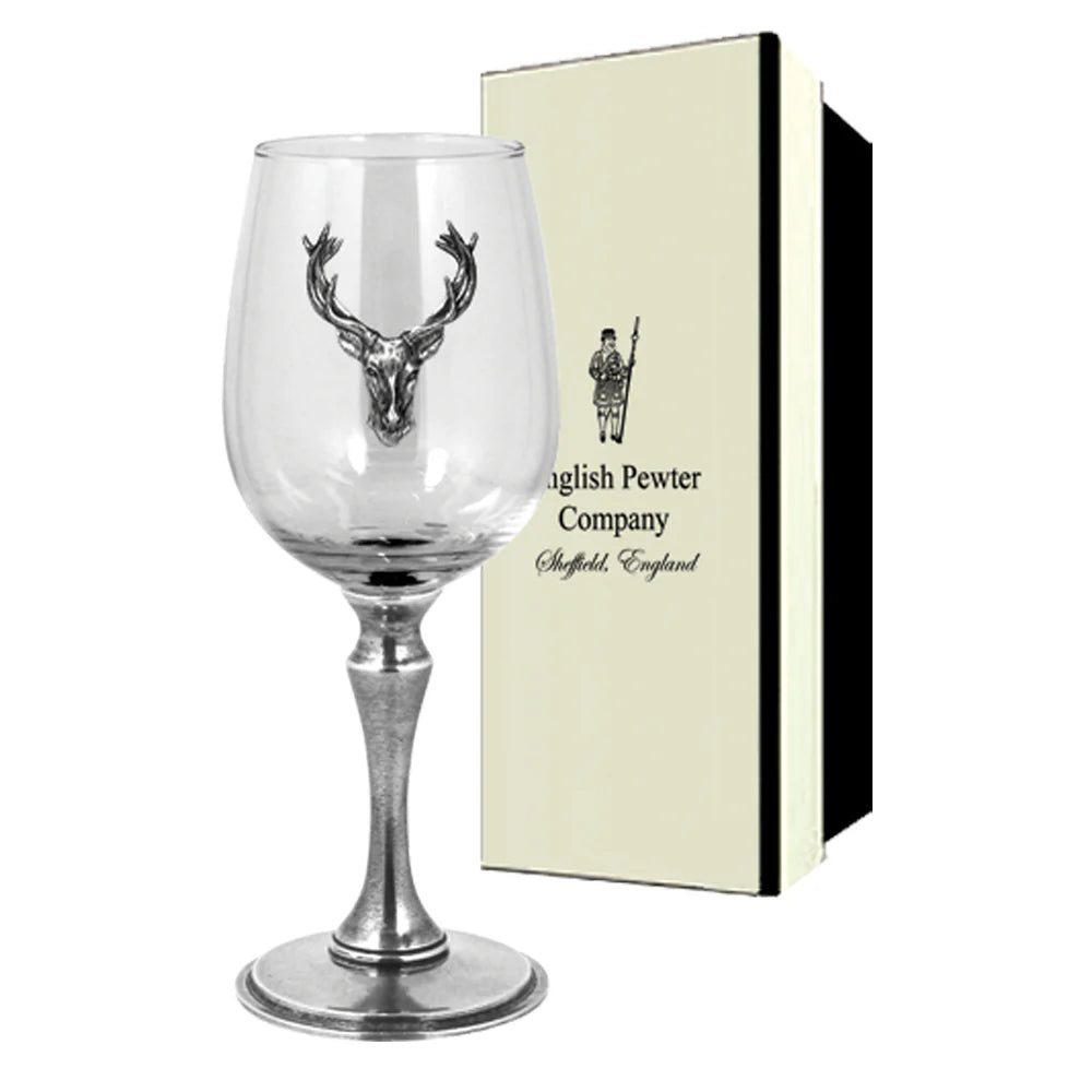 STAG106  Luxury Pewter Stag Head Wine Glass With Solid Pewter Stem