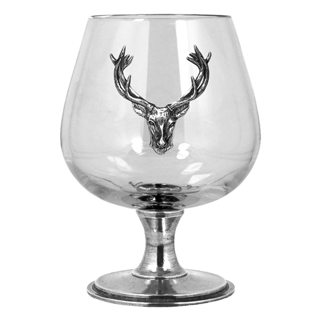 STAG110  Brandy Cognac Snifter Glass With Pewter Stag