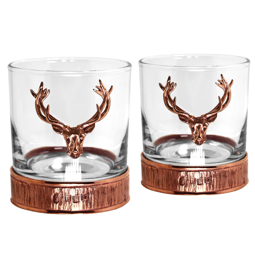 GSET13  Majestic 570ml Whisky, Wine & Spirits Copper Stag Crystal Decanter Gift Set Includes 2x 11oz Stag Copper Tumblers - GSET13