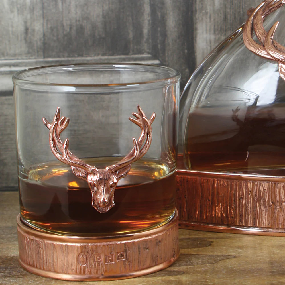 GSET13  Majestic 570ml Whisky, Wine & Spirits Copper Stag Crystal Decanter Gift Set Includes 2x 11oz Stag Copper Tumblers - GSET13