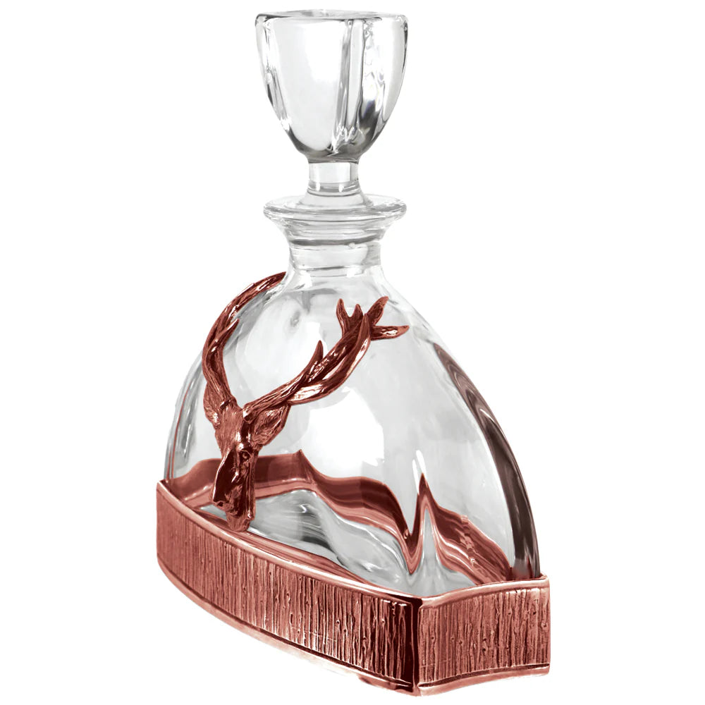 GSET13  Majestic 570ml Whisky, Wine & Spirits Copper Stag Crystal Decanter Gift Set Includes 2x 11oz Stag Copper Tumblers - GSET13