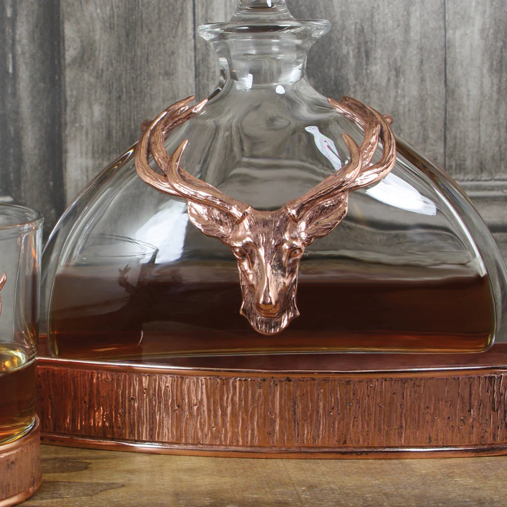 GSET13  Majestic 570ml Whisky, Wine & Spirits Copper Stag Crystal Decanter Gift Set Includes 2x 11oz Stag Copper Tumblers - GSET13