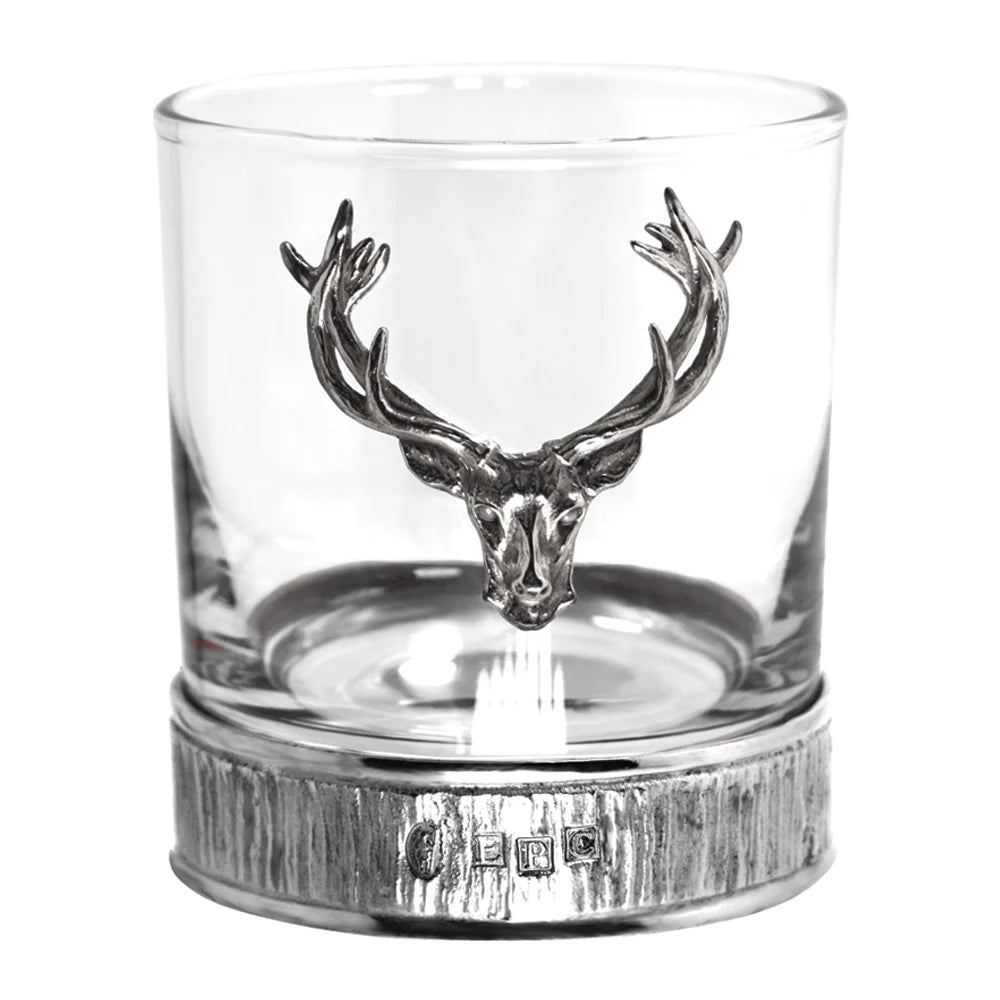 GSET25  Majestic 570ml Whisky, Wine & Spirits Stag Crystal Decanter Gift Set Includes 4x 11oz Stag Pewter Tumblers