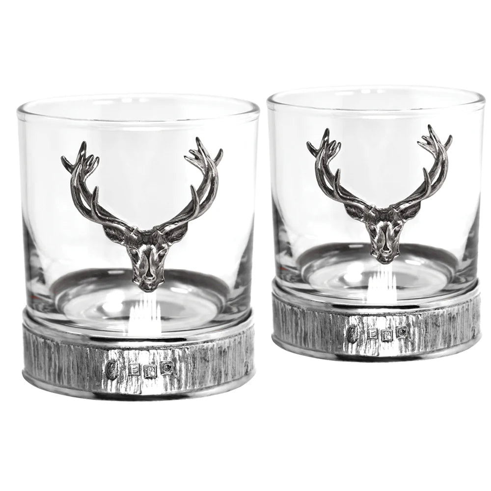 GSET12  Majestic 570ml Whisky, Wine & Spirits Stag Crystal Decanter Gift Set Includes 2x 11oz Stag Pewter Tumblers