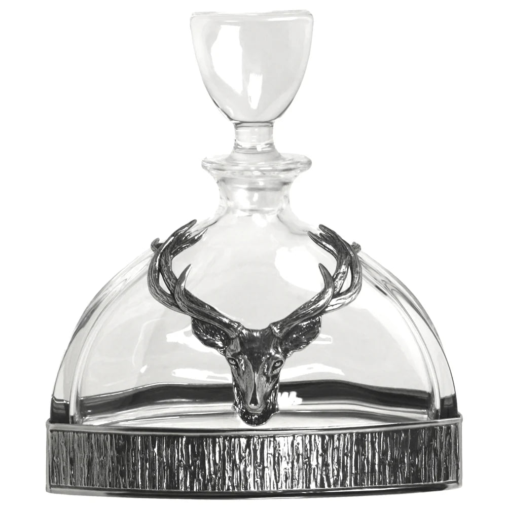 GSET25  Majestic 570ml Whisky, Wine & Spirits Stag Crystal Decanter Gift Set Includes 4x 11oz Stag Pewter Tumblers