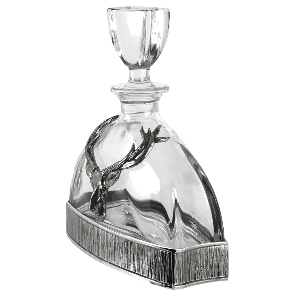 GSET25  Majestic 570ml Whisky, Wine & Spirits Stag Crystal Decanter Gift Set Includes 4x 11oz Stag Pewter Tumblers