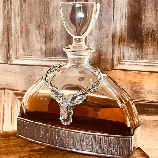 GSET25  Majestic 570ml Whisky, Wine & Spirits Stag Crystal Decanter Gift Set Includes 4x 11oz Stag Pewter Tumblers