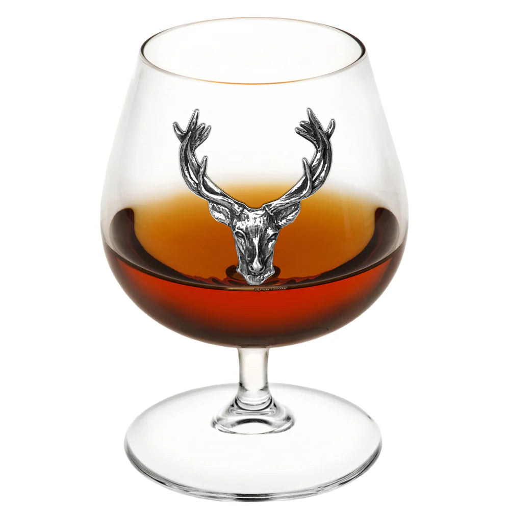 STAG208  410ml Brandy Cognac Snifter Glass Gift With Pewter Stag