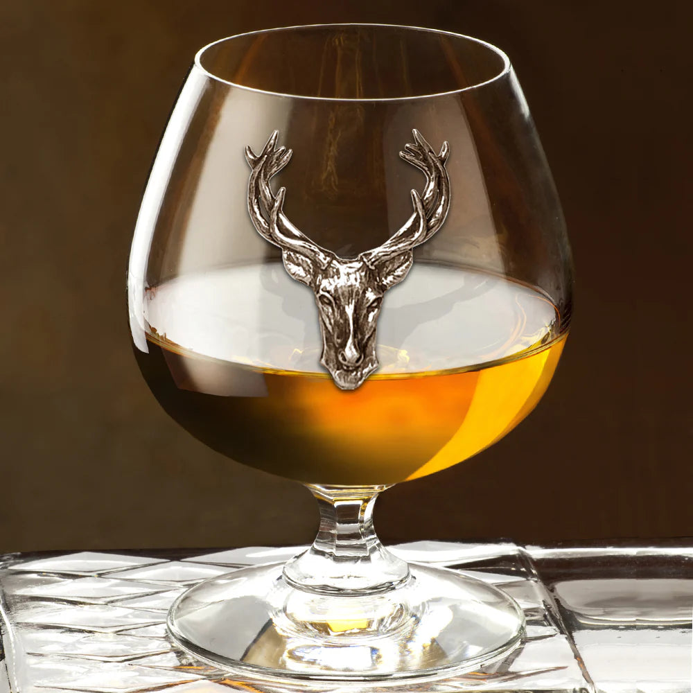STAG208  410ml Brandy Cognac Snifter Glass Gift With Pewter Stag