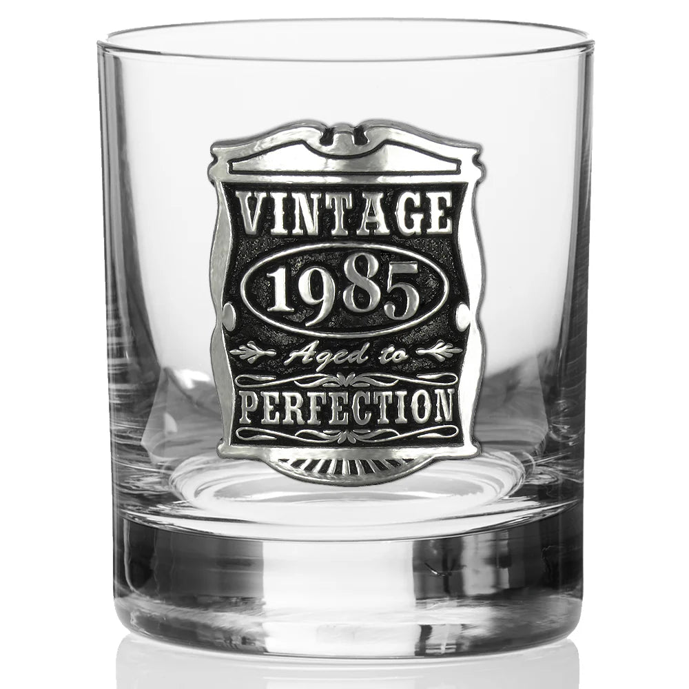 VIN004  40th Birthday or Anniversary Gift 1985 Vintage Years Pewter Whisky Glass Tumbler