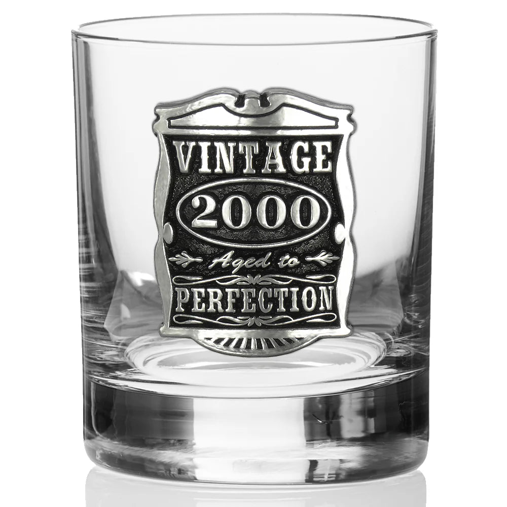 VIN005  25th Birthday or Anniversary Gift 2000 Vintage Years Pewter Whisky Glass Tumbler