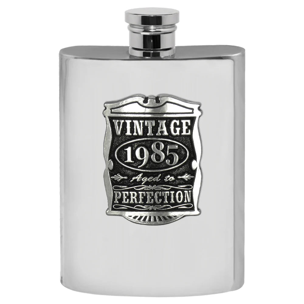 VIN018  40th Birthday or Anniversary Gift 1985 Vintage Years Pewter Hip Flask