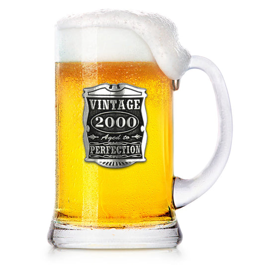 VIN033  25th Birthday or Anniversary Gift 2000 Vintage Years Glass Pewter Beer Mug Tankard