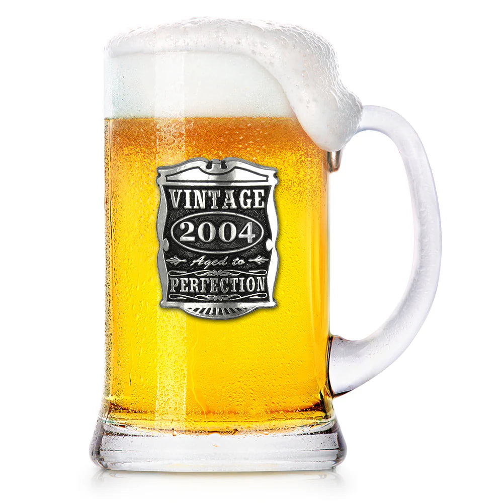 VIN034  21st Birthday 2004 Vintage Years Glass Pewter Beer Mug Tankard