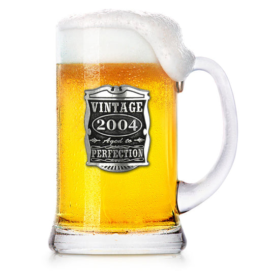 VIN034  21st Birthday 2004 Vintage Years Glass Pewter Beer Mug Tankard