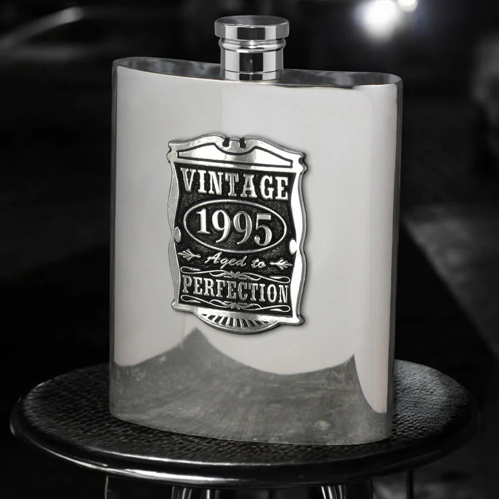 VIN132  30th Birthday or Anniversary Gift 1995 Vintage Years Pewter Hip Flask