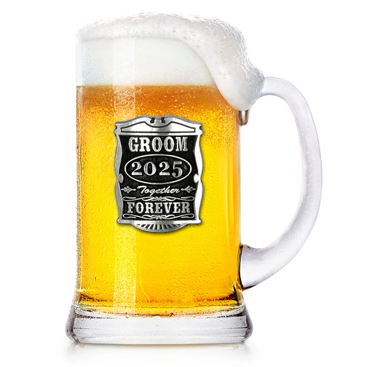 WD031  1 Pint Wedding Groom Glass Beer Mug Tankard 2025