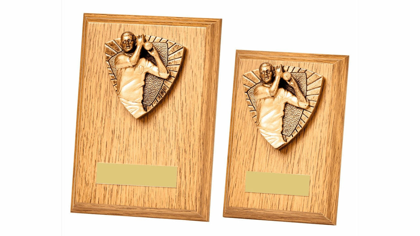 Cricket Bowler Wood Plaque Male