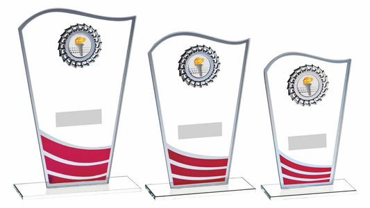 Glass Award with Red Waves and Silver Trim