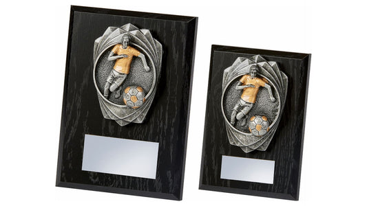 Antique Silver Male Footballer, Black Wood Award