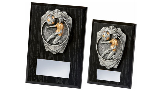 Antique Silver Female Footballer, Black Wood Award