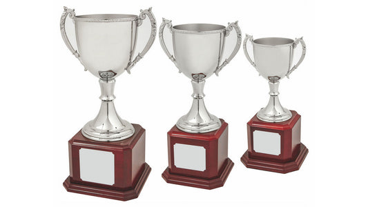 Nickel Plated Cup on Wood Base