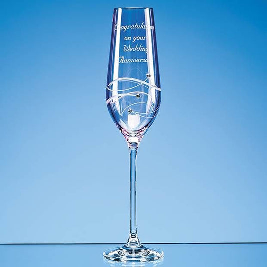 SL563 Single Pink Diamante Champagne Flute with Spiral Design Cutting (This Item Includes Engraving)