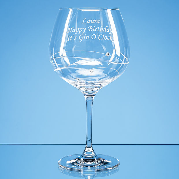 SL624 Single Diamante Gin Glass with Spiral Design Cutting