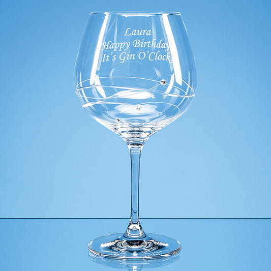 SL624 Single Diamante Gin Glass with Spiral Design Cutting