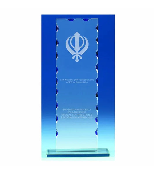 KB011A Virtue Column Bevelled Jade Glass Award (19.5CM/ 7 3/4")