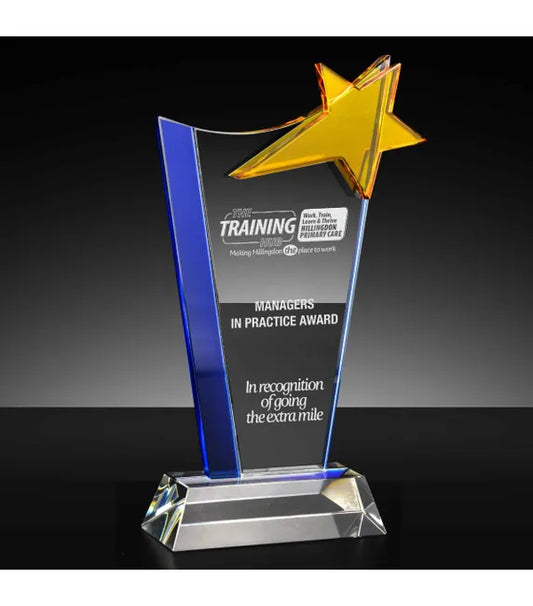 KK036 Festival Star Blue & Yellow Glass Award 24cm (9 1/2")