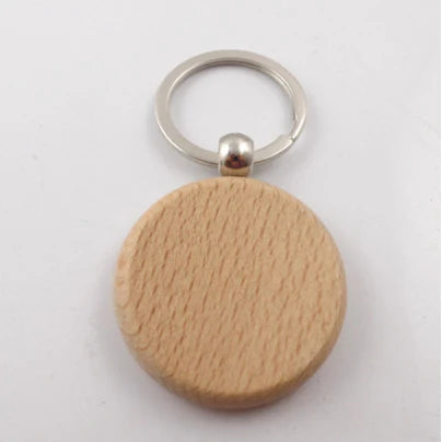 Natural Wooden Engravable Keyring - Round