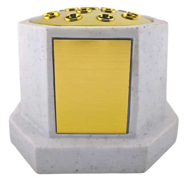 White Resin Stone Effect Octagon Rose Bowl With Gold Engravable Plate