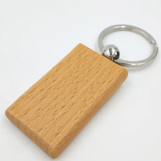 Natural Wooden Engravable Keyring - Rectangle