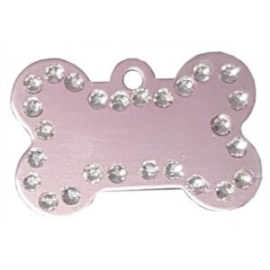 Black 38mm Diamante Bone Shaped Dog Tag Includes Engraving