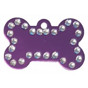 Black 38mm Diamante Bone Shaped Dog Tag Includes Engraving