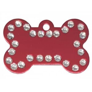 Black 38mm Diamante Bone Shaped Dog Tag Includes Engraving