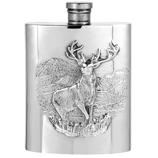 6oz Pewter Hip Flask with Embossed Highland Stag Design SF290