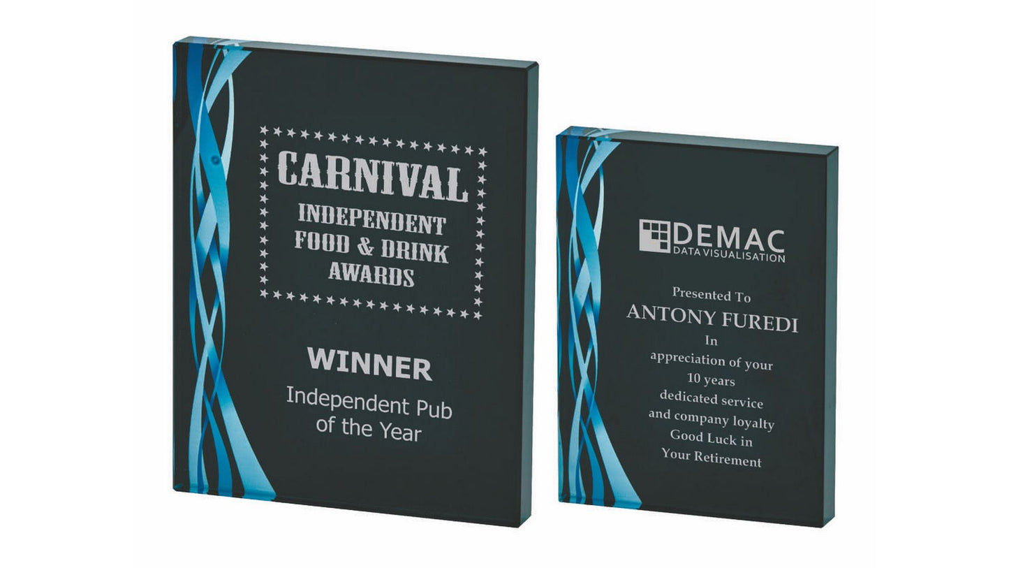 T4053 Rectangular Blue Glass Award - Black Background